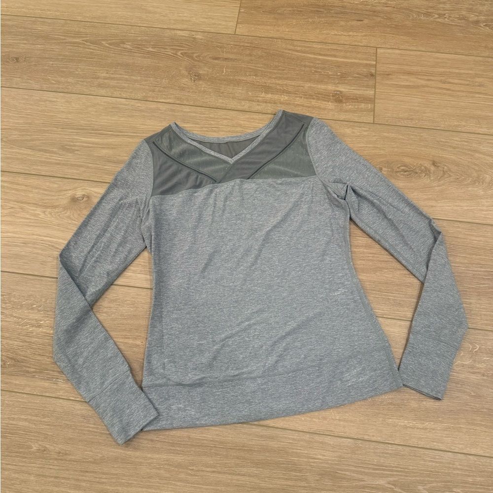 Lululemon Athletica Grey Mesh Detail Long Sleeve Top